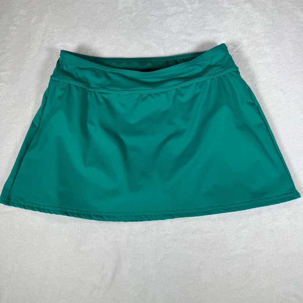 Lands' End Womens 2 Teal‎ Green Swim Skirt Attached Brief Liner 524069